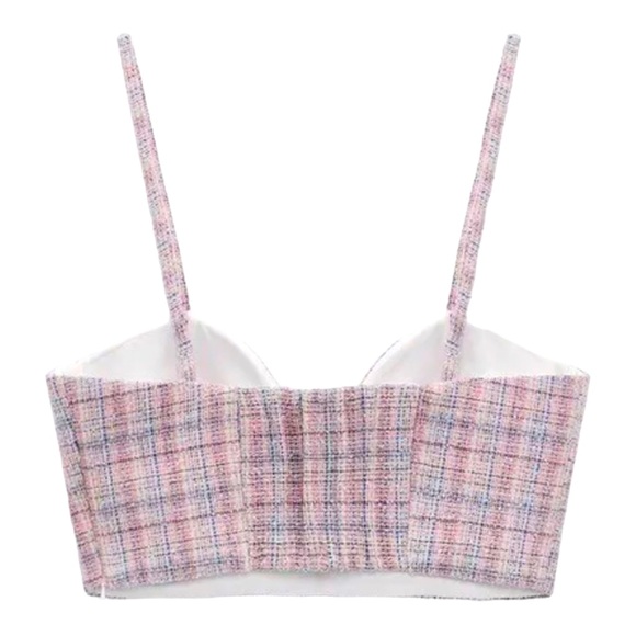 ZARA Pink and Blue Shimmer Plaid Corset - Picture 7 of 11